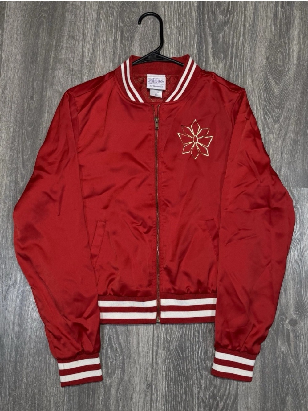 Her Universe She-ra Jacket Size XL Red Satin Bomber Jacket with Gold Star Emblem